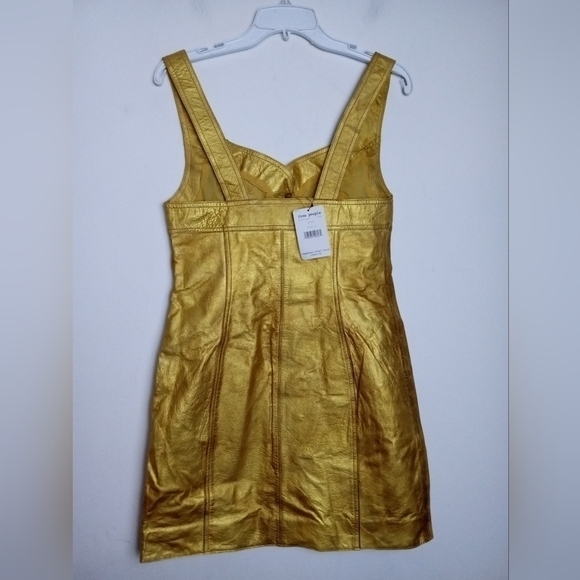 NWT Free People Gold Metallic 100% Leather Button Front Mini Dress size 8 - Picture 9 of 10